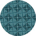 Square Machine Washable Transitional Deep Teal Green Rug in a Living Room, wshpat2633lblu