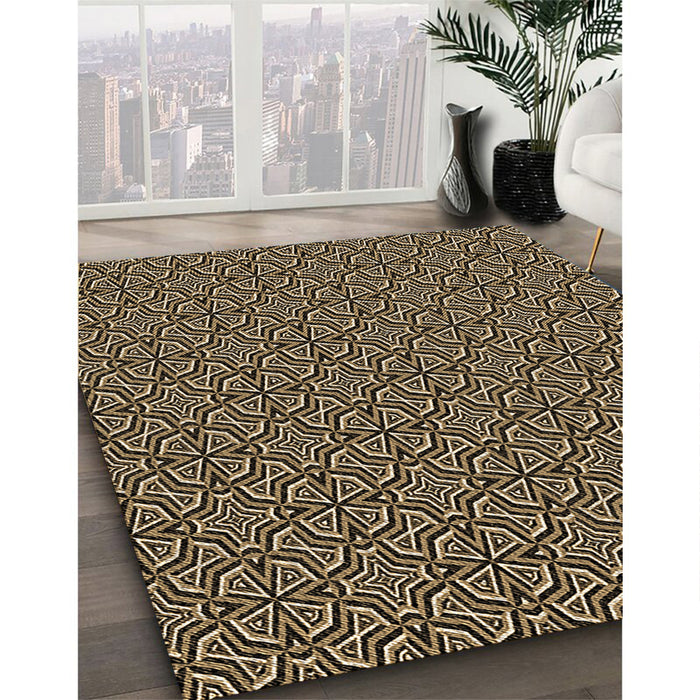 Patterned Metallic Gold Rug in Family Room, pat2634brn