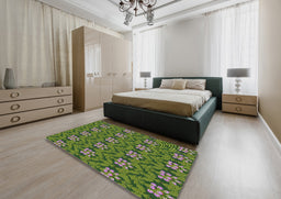 Patterned Dark Forest Green Novelty Rug in a Bedroom, pat2636