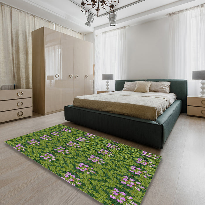 Patterned Dark Forest Green Novelty Rug in a Bedroom, pat2636