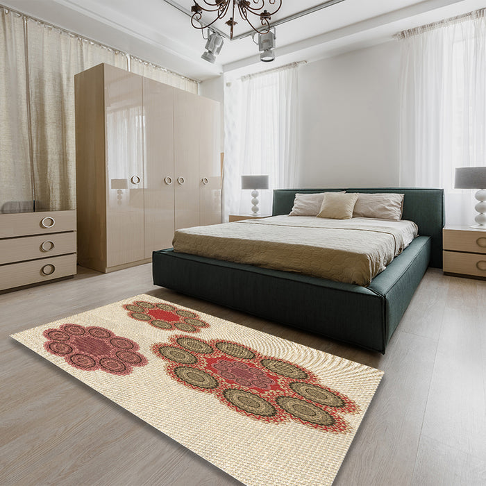 Patterned Deep Peach Orange Rug in a Bedroom, pat2637brn