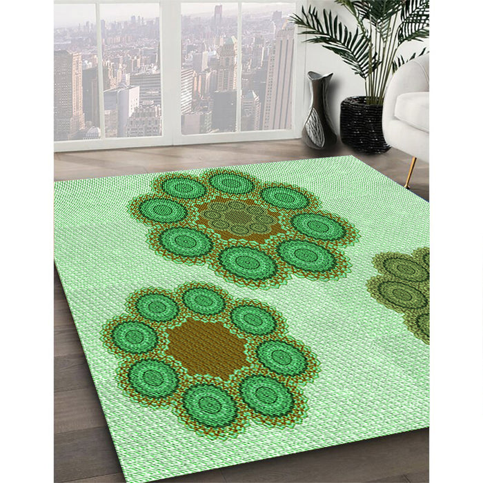 Patterned Green Rug in Family Room, pat2637grn