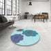 Round Patterned Steel Blue Rug in a Office, pat2637lblu