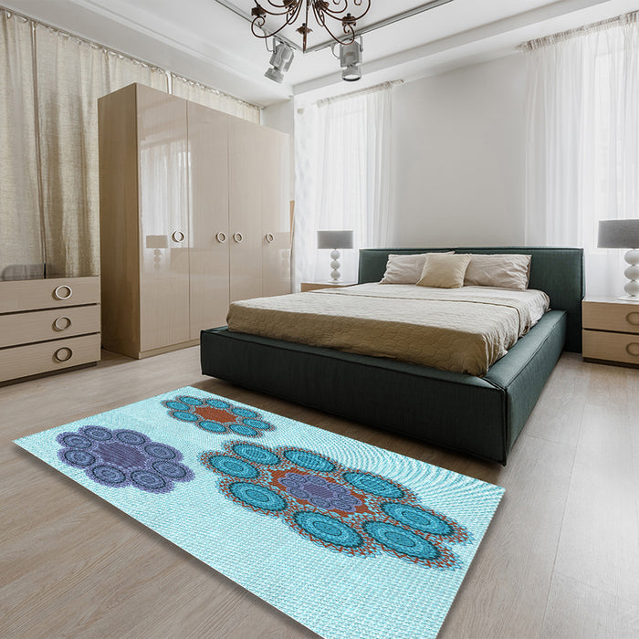 Patterned Steel Blue Rug in a Bedroom, pat2637lblu