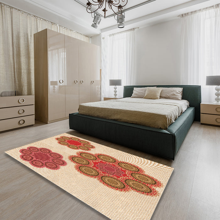 Patterned Red Rug in a Bedroom, pat2637org