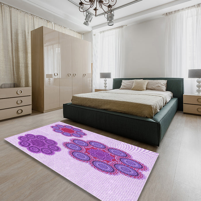 Patterned Blossom Pink Rug in a Bedroom, pat2637pur