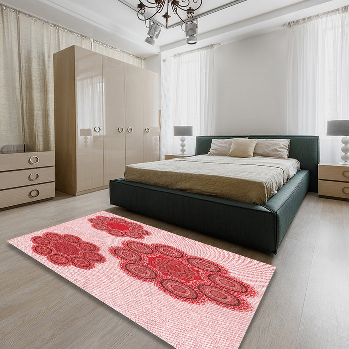 Round Machine Washable Transitional Deep Rose Pink Rug in a Office, wshpat2637rd