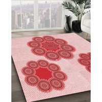 Patterned Deep Rose Pink Rug, pat2637rd