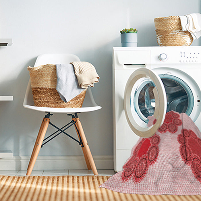 Machine Washable Transitional Deep Rose Pink Rug in a Washing Machine, wshpat2637rd