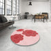 Round Patterned Deep Rose Pink Rug in a Office, pat2637rd