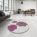 Round Machine Washable Transitional Mauve Taupe Purple Rug in a Office, wshpat2637