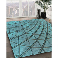 Patterned Blue Turquoise Green Rug, pat2638lblu