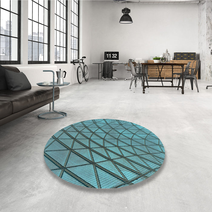 Round Patterned Blue Turquoise Green Rug in a Office, pat2638lblu