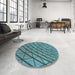 Round Patterned Blue Turquoise Green Rug in a Office, pat2638lblu
