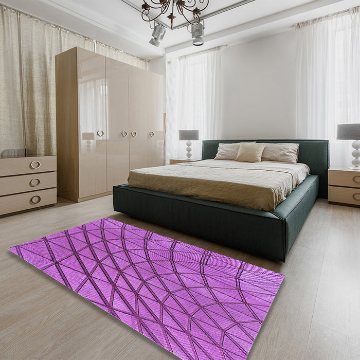 Patterned Dark Orchid Purple Rug in a Bedroom, pat2638pur