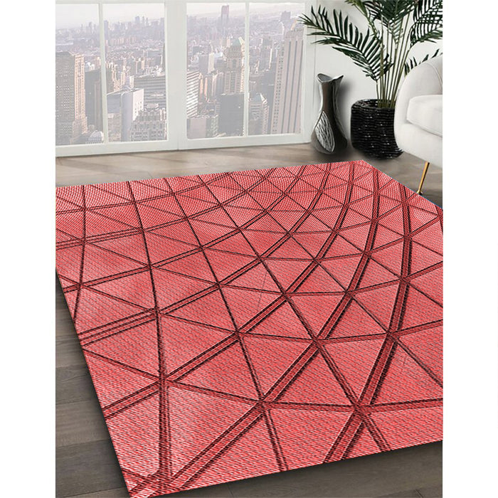 Patterned Red Rug in Family Room, pat2638rd