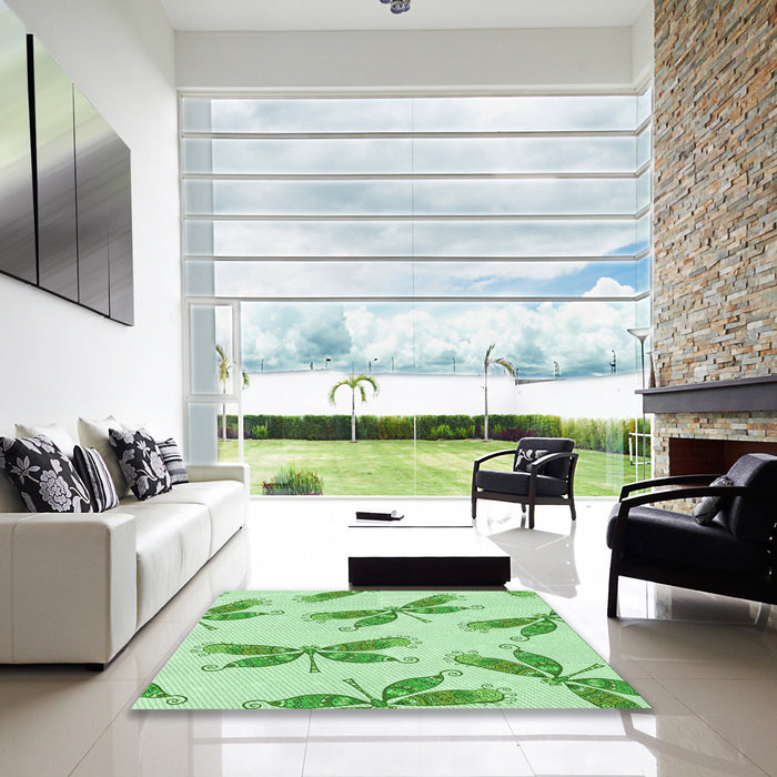 Square Patterned Mint Green Rug in a Living Room, pat2639grn