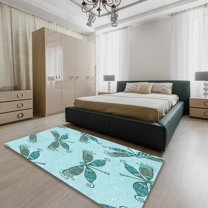 Patterned Electric Blue Rug in a Bedroom, pat2639lblu