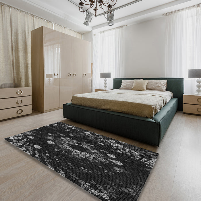 Patterned Black Rug in a Bedroom, pat264gry