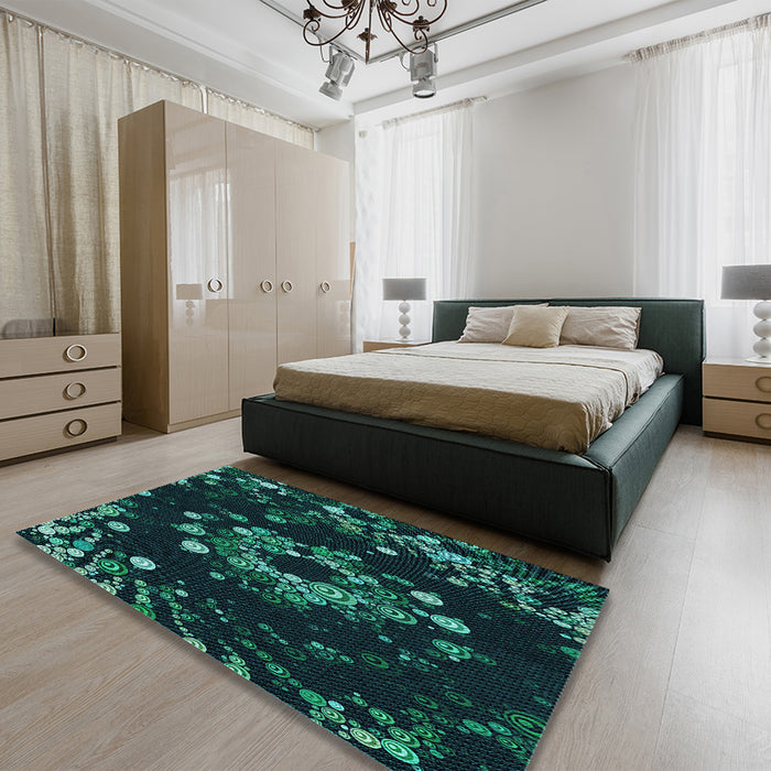 Patterned Dark Cyan Green Rug in a Bedroom, pat264lblu
