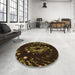 Round Patterned Black Brown Rug in a Office, pat264org