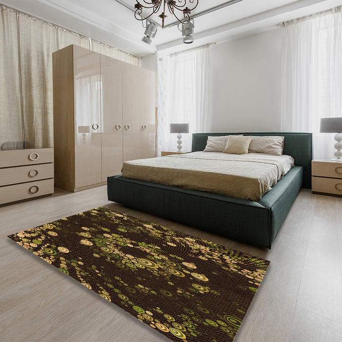 Patterned Black Brown Rug in a Bedroom, pat264org