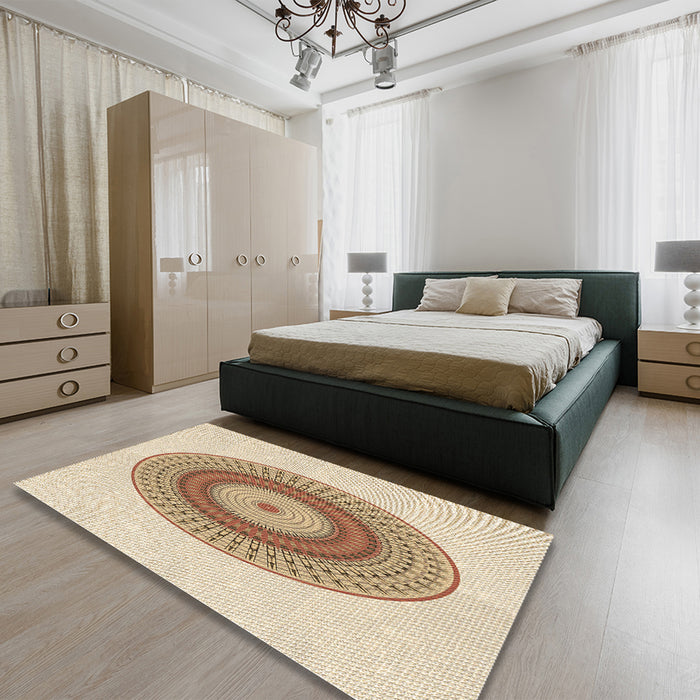 Round Machine Washable Transitional Golden Blonde Gold Rug in a Office, wshpat2640brn