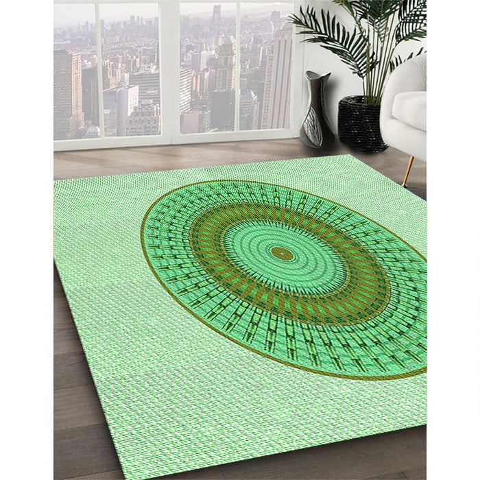 Patterned Green Rug in Family Room, pat2640grn