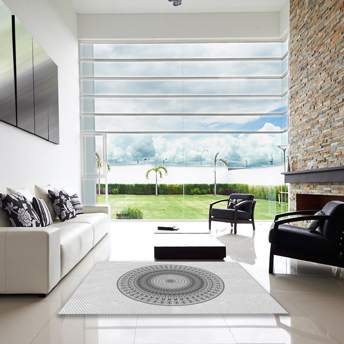 Square Patterned Platinum Gray Rug in a Living Room, pat2640gry