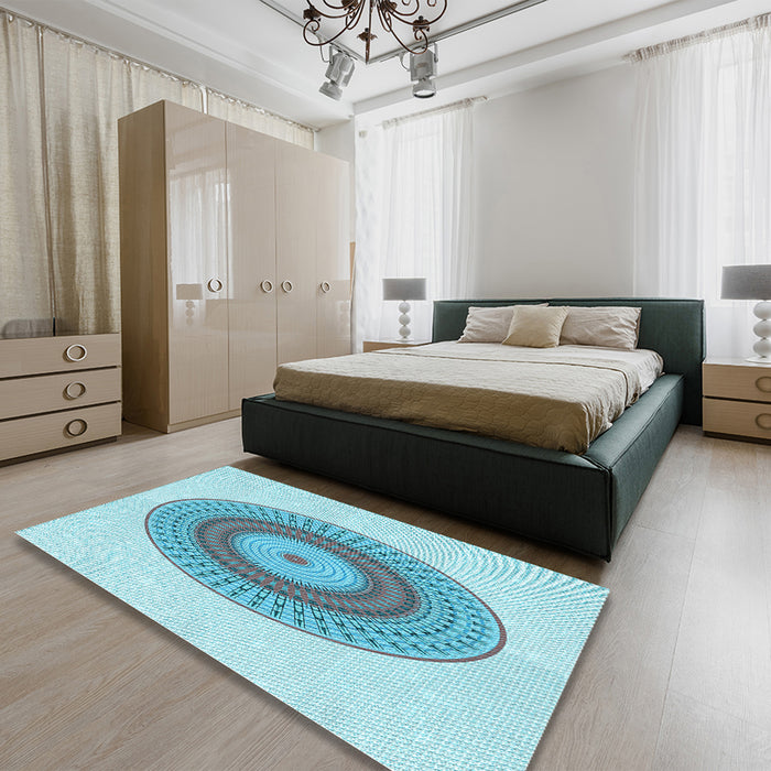 Patterned Blue Rug in a Bedroom, pat2640lblu
