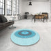 Round Patterned Blue Rug in a Office, pat2640lblu