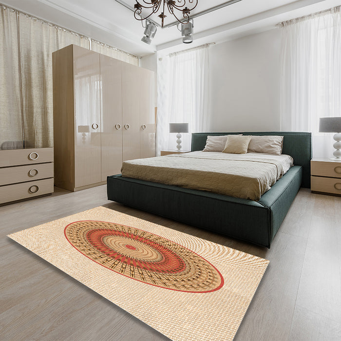 Patterned Golden Blonde Gold Rug in a Bedroom, pat2640org