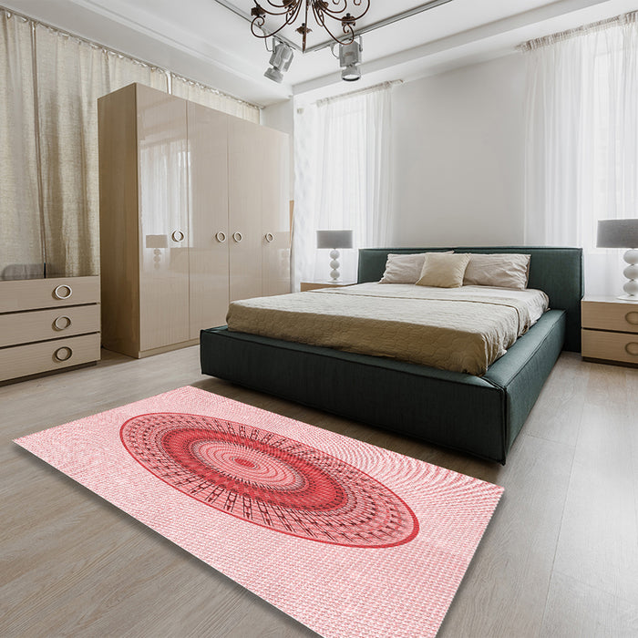 Patterned Red Rug in a Bedroom, pat2640rd