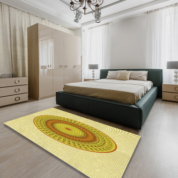 Patterned Caramel Brown Rug in a Bedroom, pat2640yw