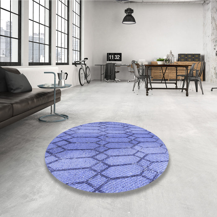 Round Patterned Sky Blue Rug in a Office, pat2641blu