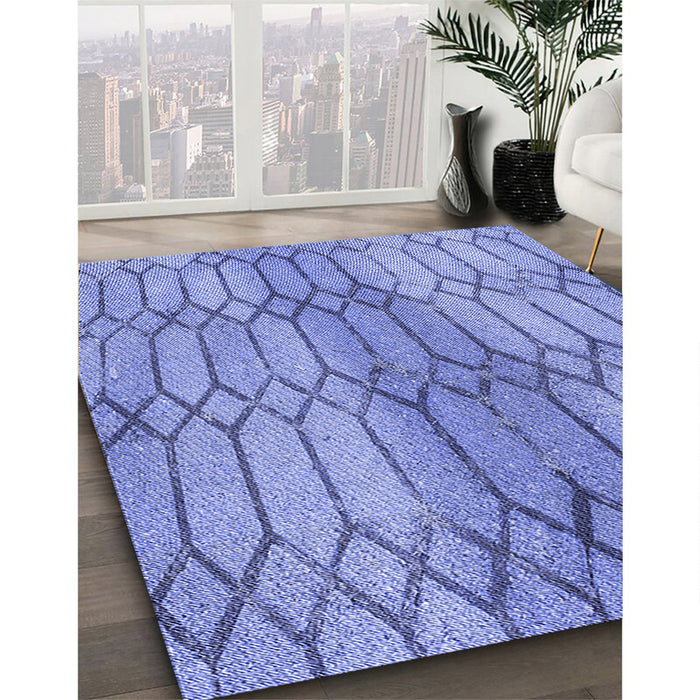 Patterned Sky Blue Rug in Family Room, pat2641blu