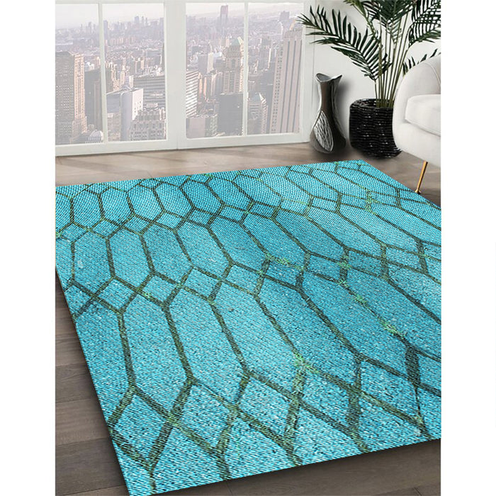 Patterned Bright Turquoise Blue Rug in Family Room, pat2641lblu