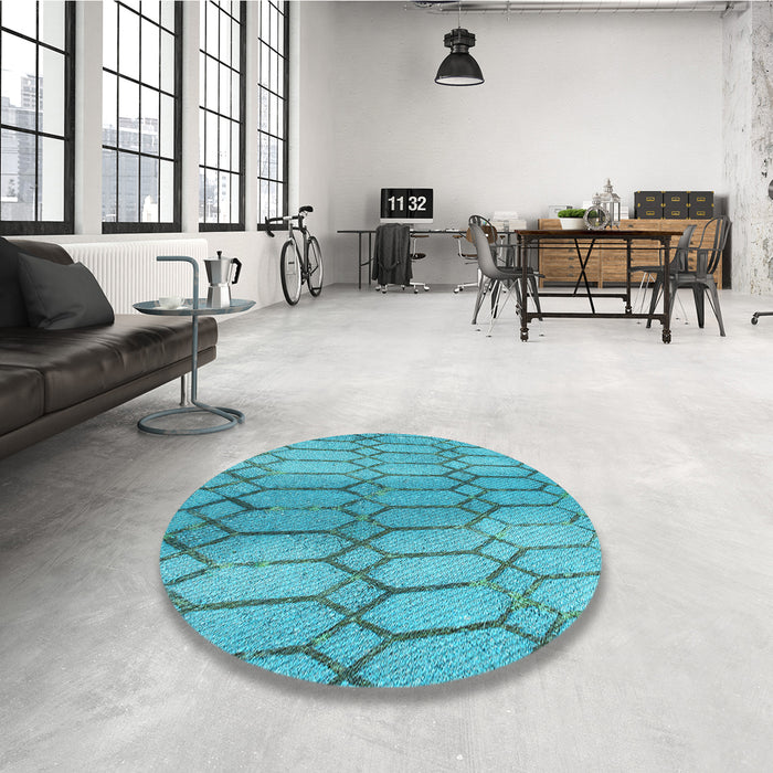 Round Patterned Bright Turquoise Blue Rug in a Office, pat2641lblu
