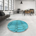 Round Patterned Bright Turquoise Blue Rug in a Office, pat2641lblu