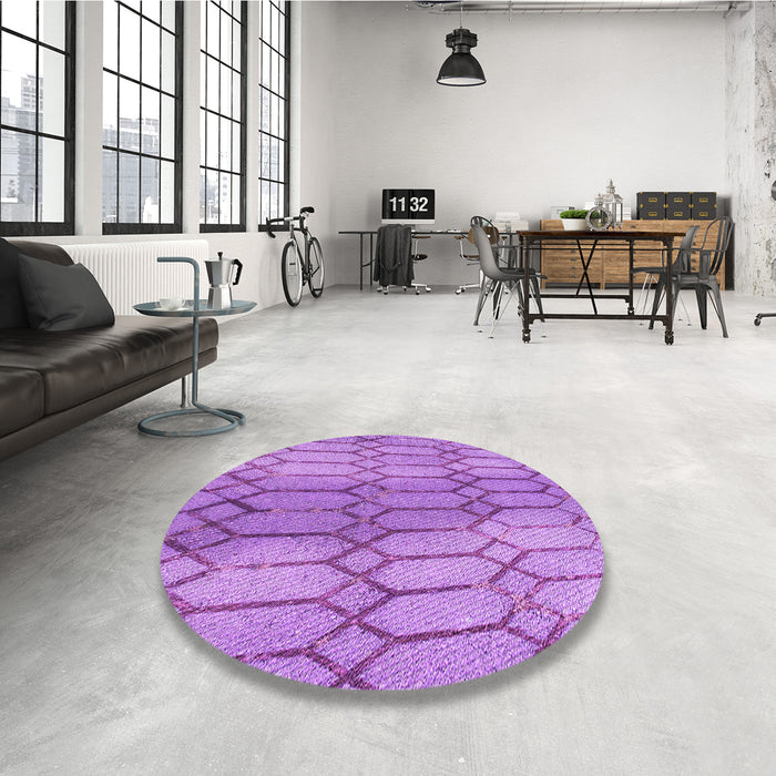 Round Patterned Violet Purple Rug in a Office, pat2641pur
