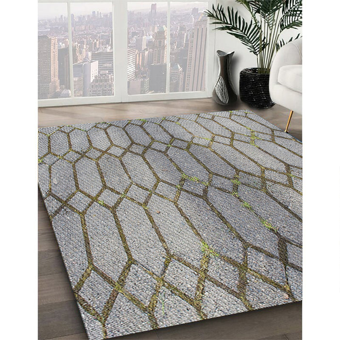 Patterned Carbon Gray Novelty Rug in Family Room, pat2641