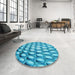 Round Patterned Blue Rug in a Office, pat2642lblu