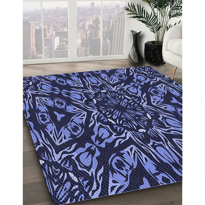 Patterned Night Blue Rug in Family Room, pat2643blu