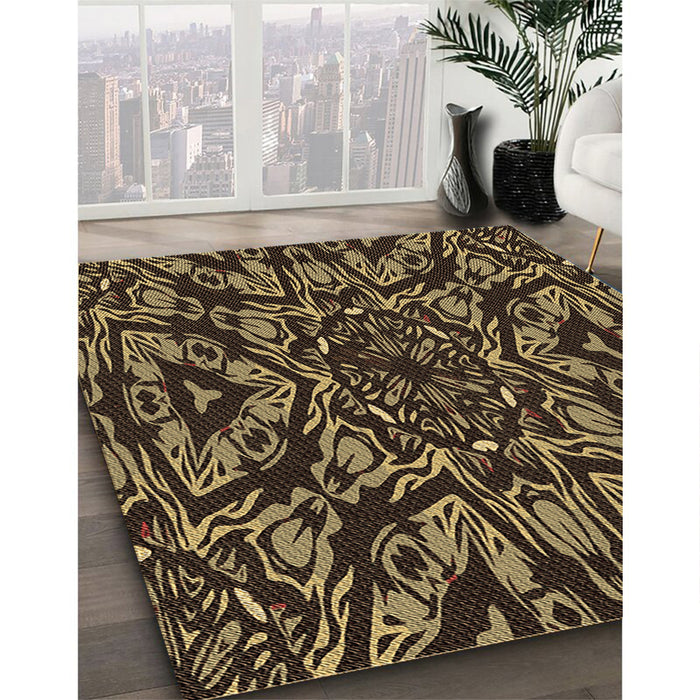 Machine Washable Transitional Black Brown Rug in a Family Room, wshpat2643brn