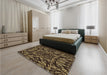 Patterned Black Brown Rug in a Bedroom, pat2643brn
