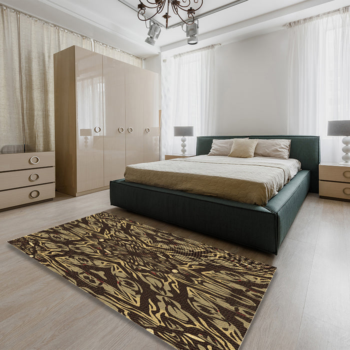 Patterned Black Brown Rug in a Bedroom, pat2643brn