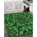 Patterned Dark Forest Green Rug in Family Room, pat2643grn