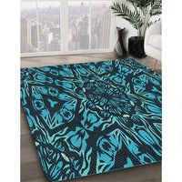 Patterned Dark Turquoise Green Rug, pat2643lblu