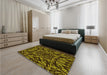 Patterned Black Brown Rug in a Bedroom, pat2643yw