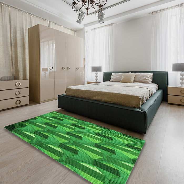 Patterned Green Rug in a Bedroom, pat2645grn